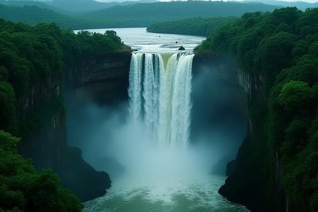 ドローンで撮影された壮大な滝